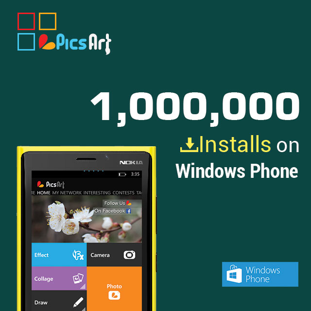 PicsArt for Windows phone 1 million installs