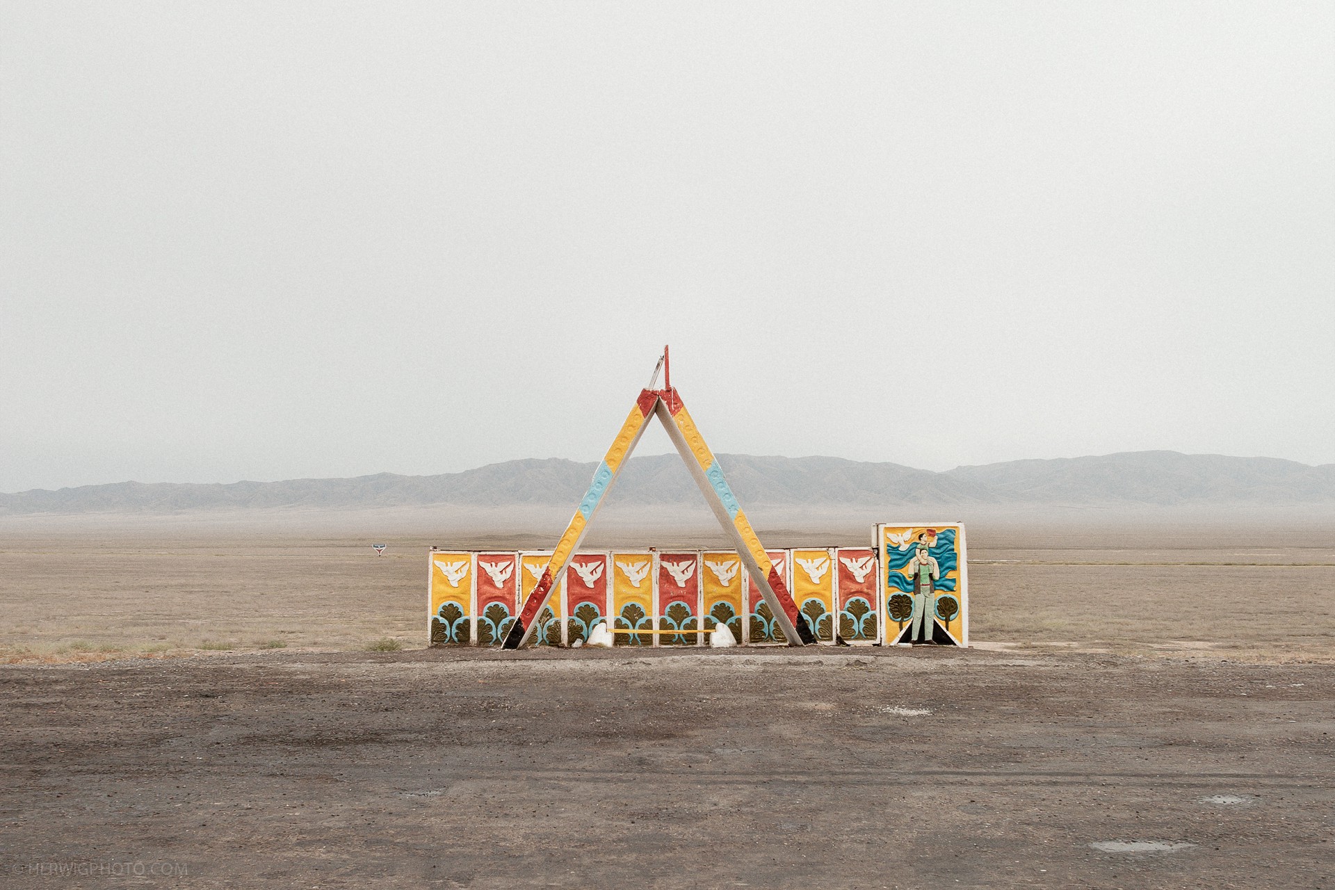 Soviet bus stop photo in Kazakhstan