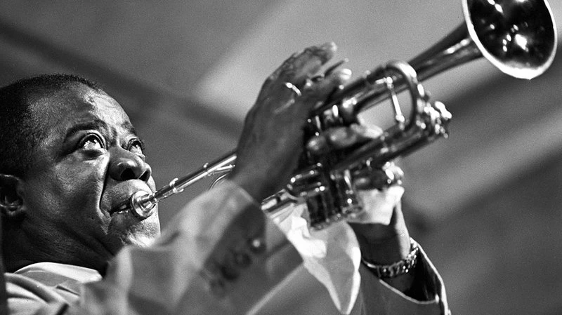 Louis Armstrong at the Newport Jazz Festival 1955 by Herman Leonard