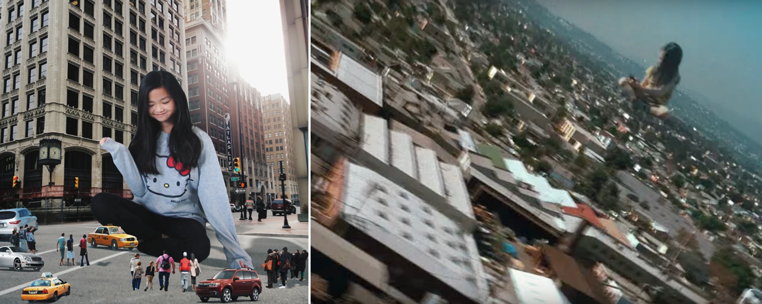 Left by @justamelia on PicsArt; Right from Coldplay's Up & Up music video 