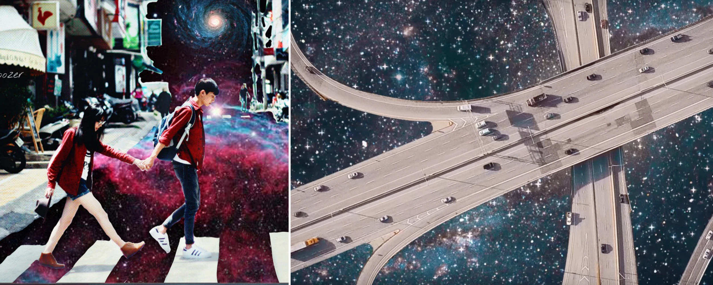 Left by @xdoozer on PicsArt; Right from Coldplay's Up & Up music video 