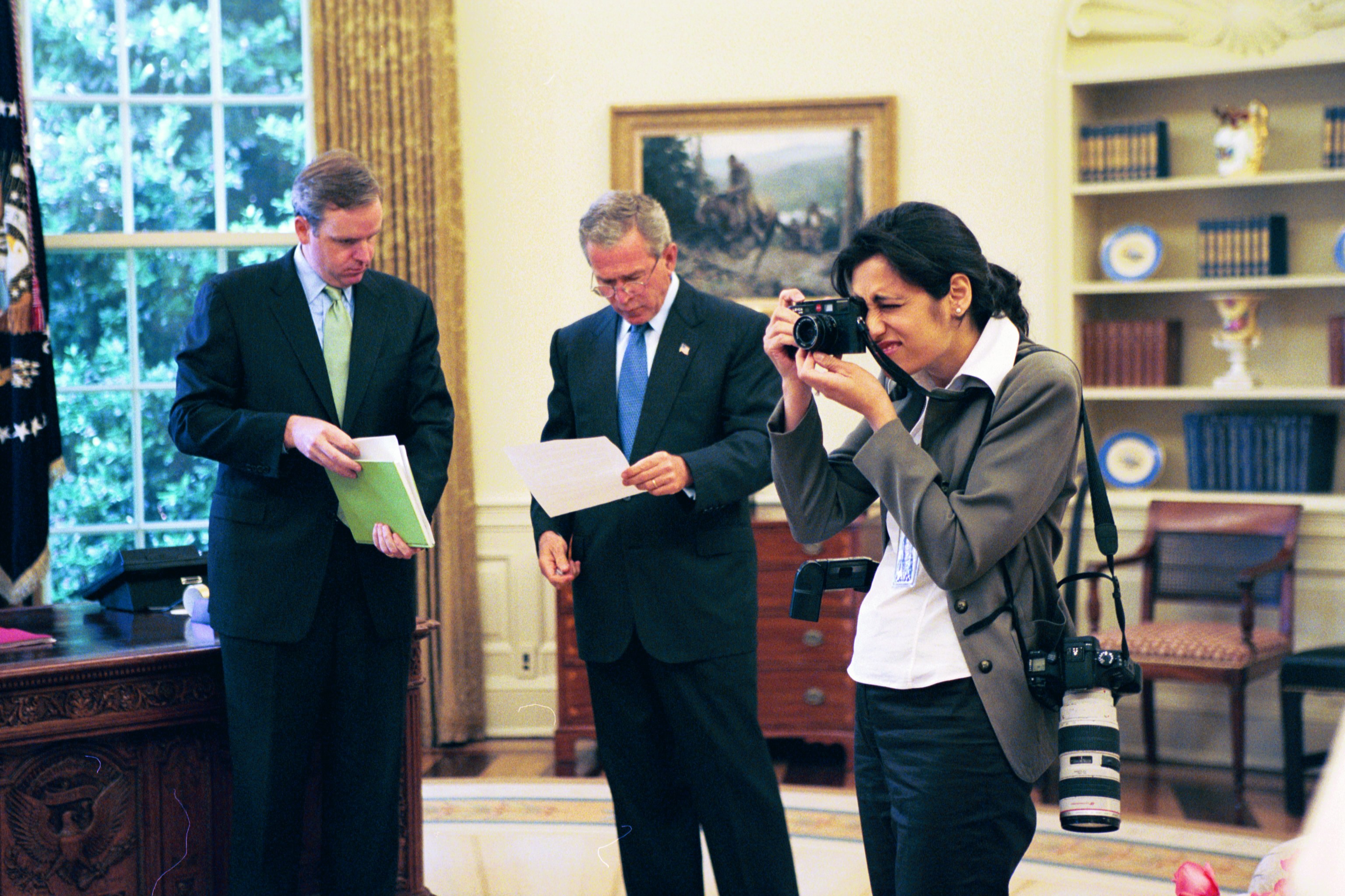 George Bush pre-brief and meeting with the President of Afghanistan in the Oval Office.