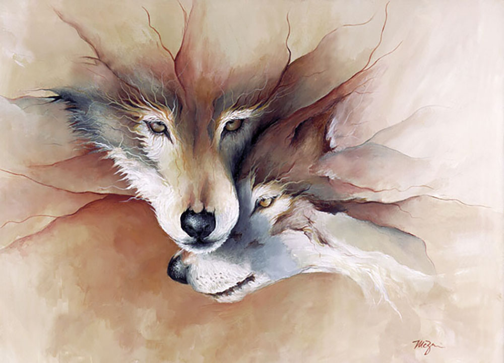 Soulmate, wolves painting by Mary Zins