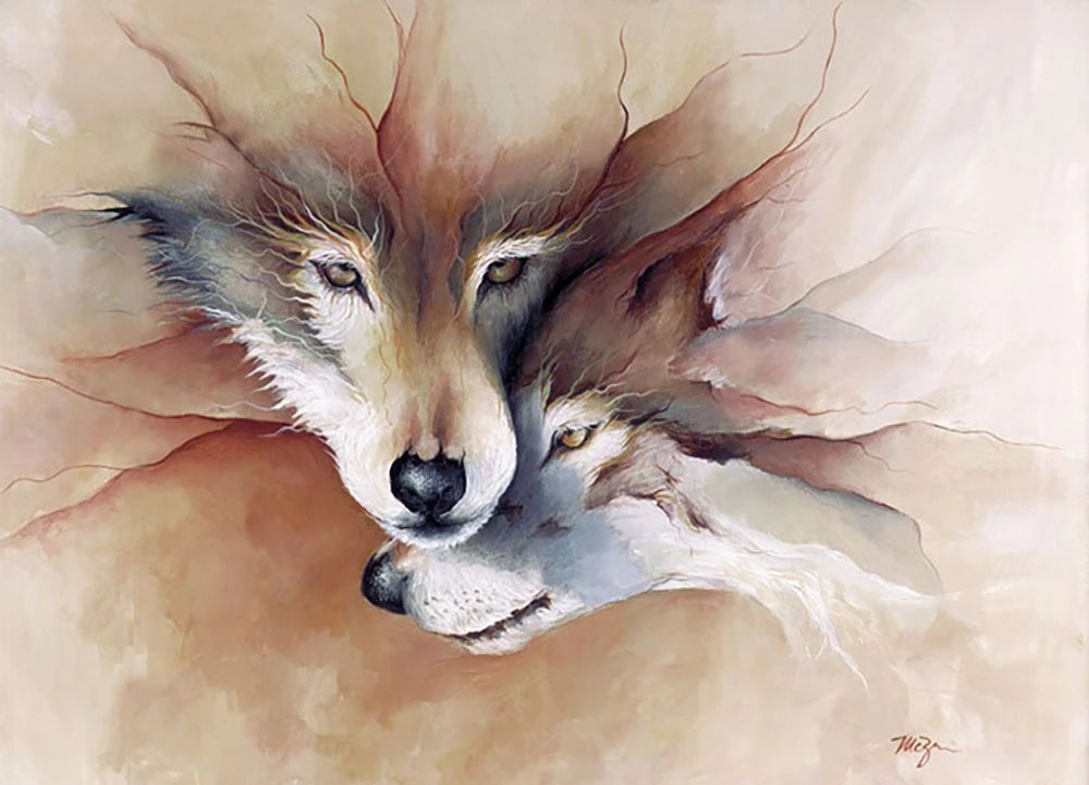 Soulmate, wolves painting by Mary Zins