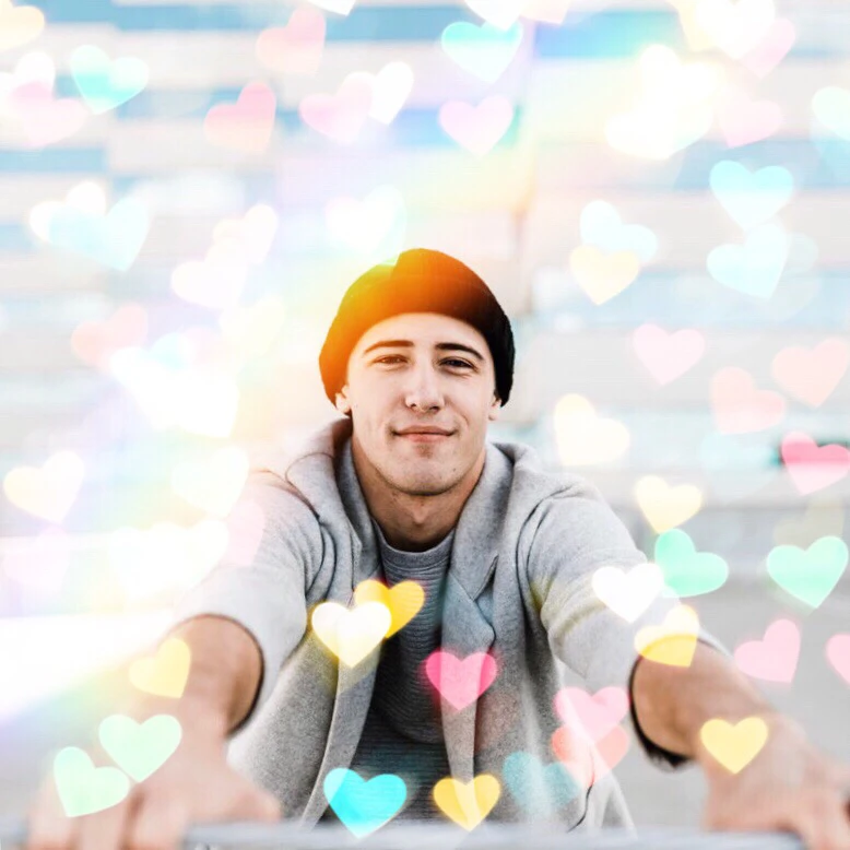 Heart brush effect on the photo of a boy