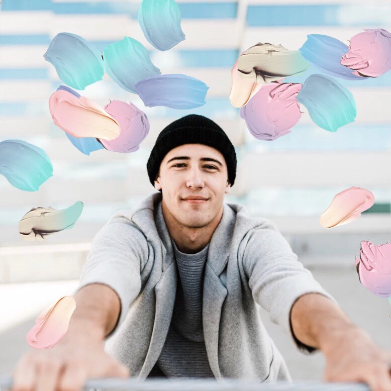 Pastel paint brush effect on the photo of a boy