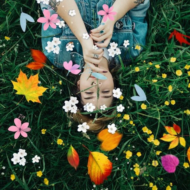 Floral brushes on the photo of a girl