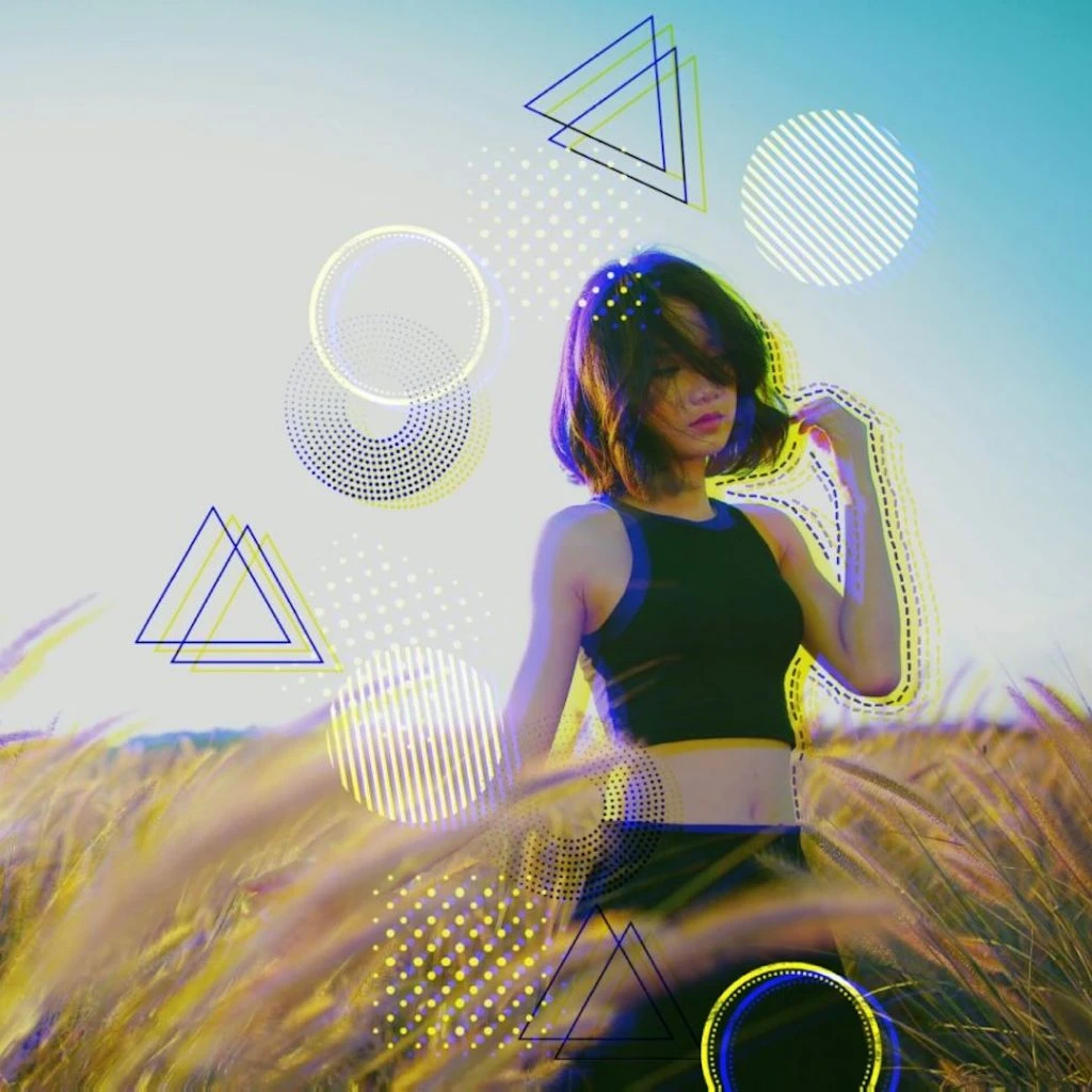 Edit of girl in field with PicsArt Glitch filter