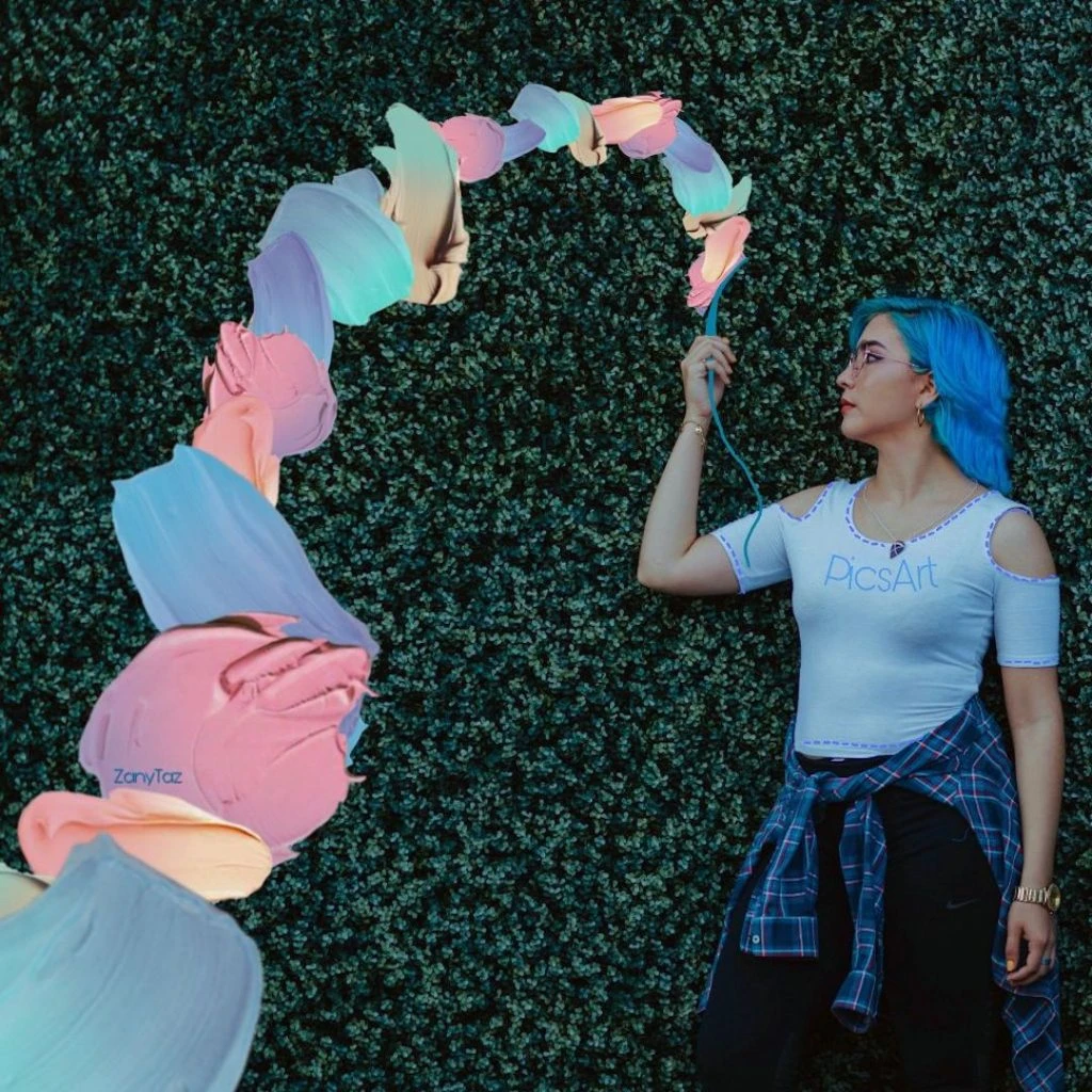 Pastel Paint Brush edit of girl with blue hair