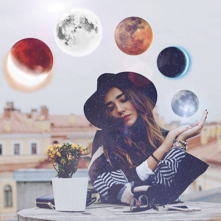 PicsArt 'To The Moon' Sticker Edit on the photo of a woman