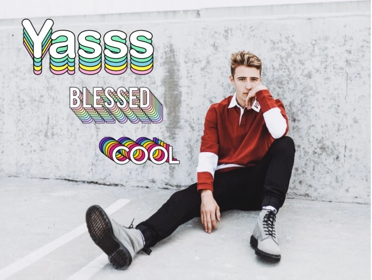 Trendy PicsArt photo edit with 'On Fleek' Sticker Pack on the photo of a young, blond boy