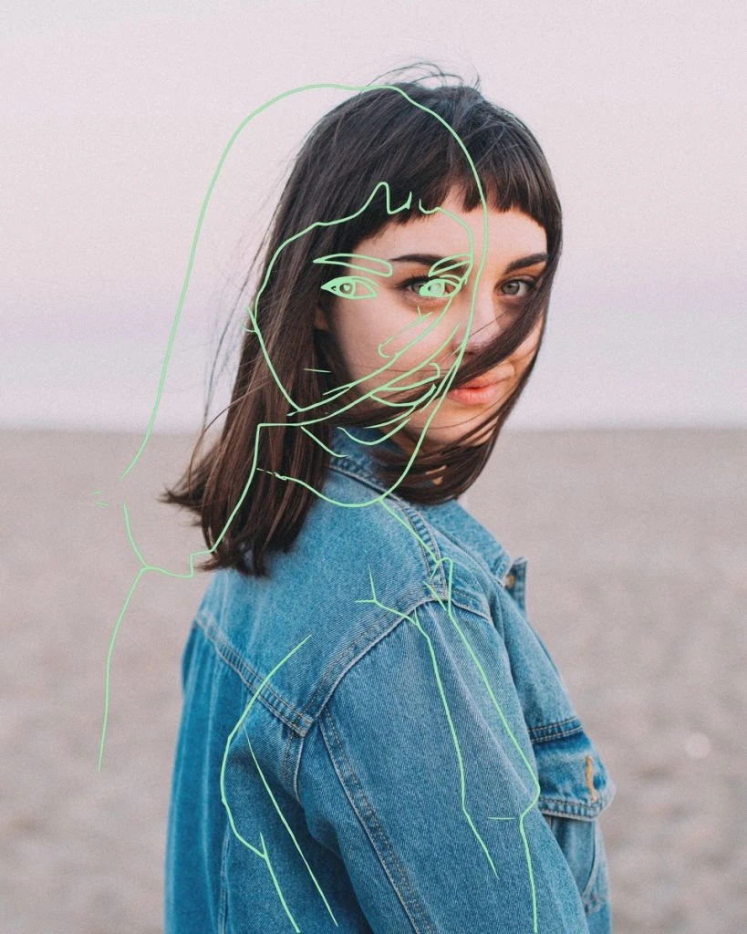 Green Sketch outline of fashionable woman