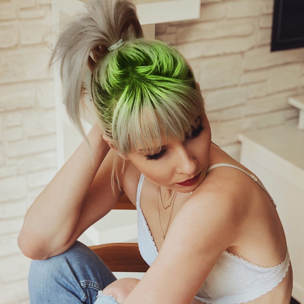 short hair girl with white and green ombre