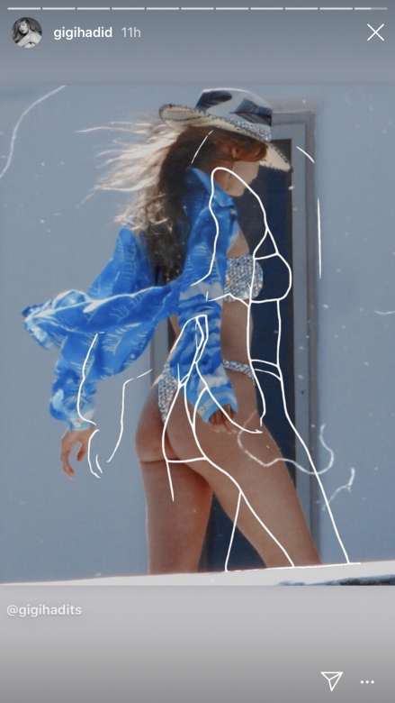 Gigi Hadid in bikini with sketch effect