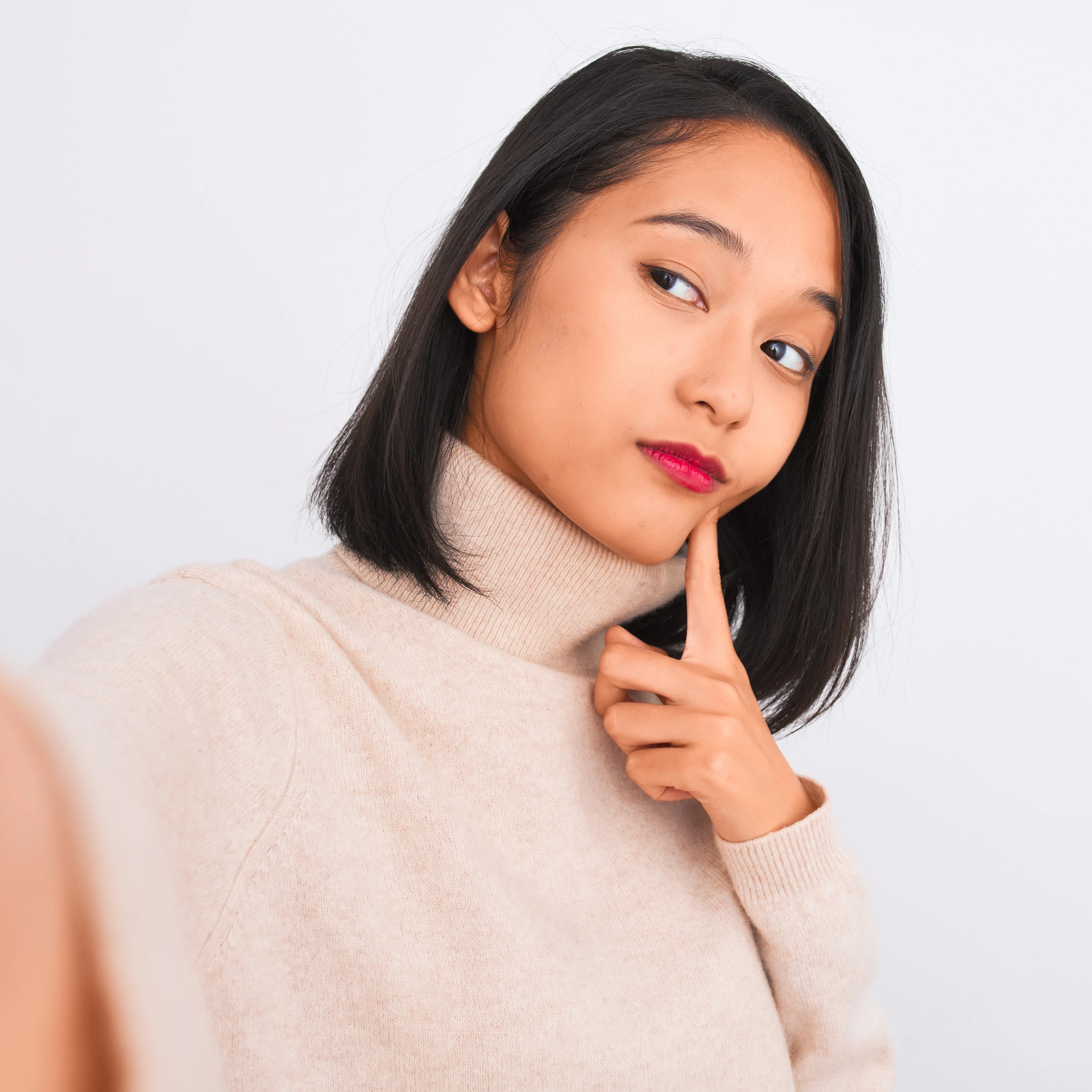 black hair girl with red lipstick profile picture