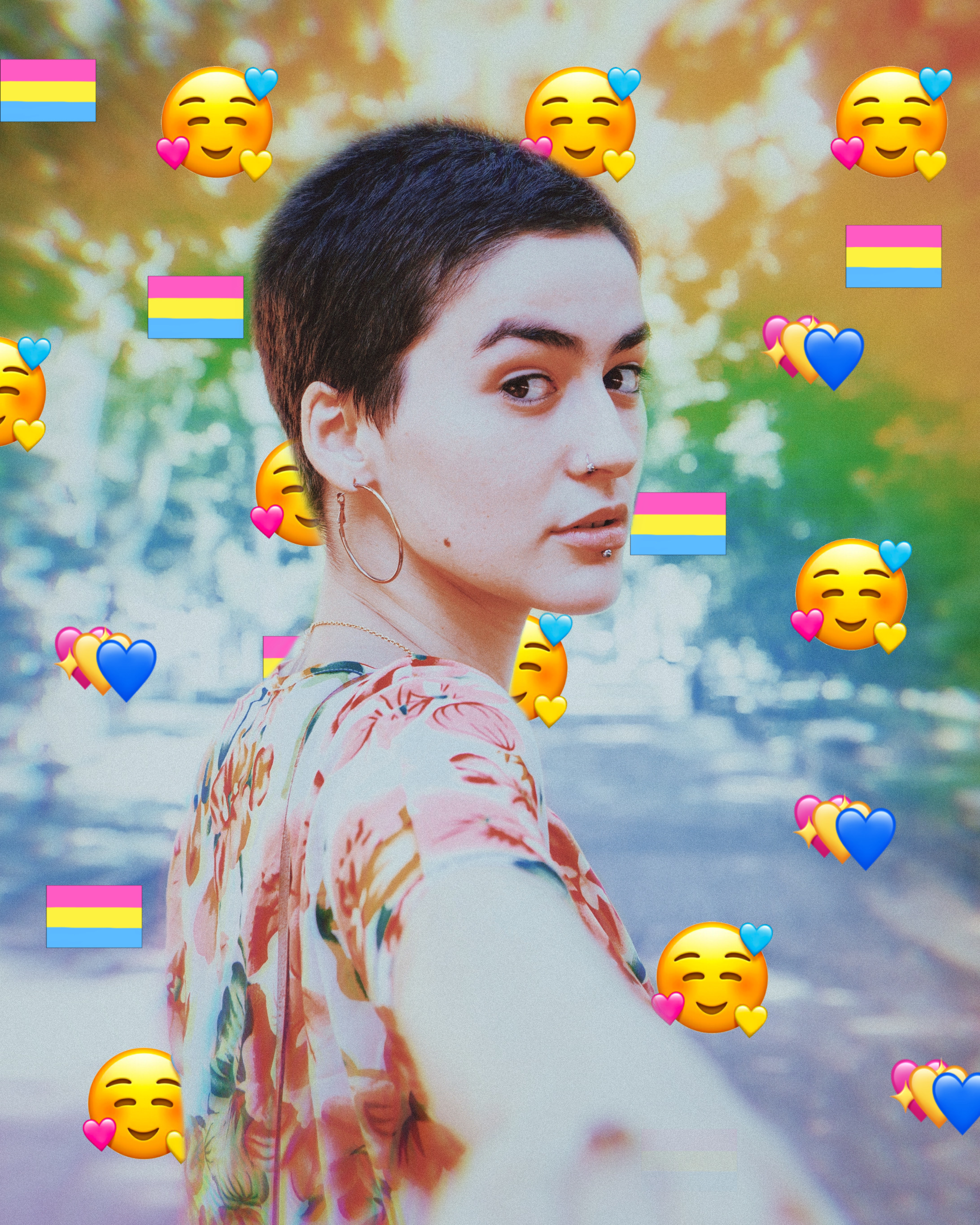 emoji background with pansexual flag