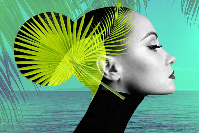 Background change of a photo of a woman's head using a photo editing app