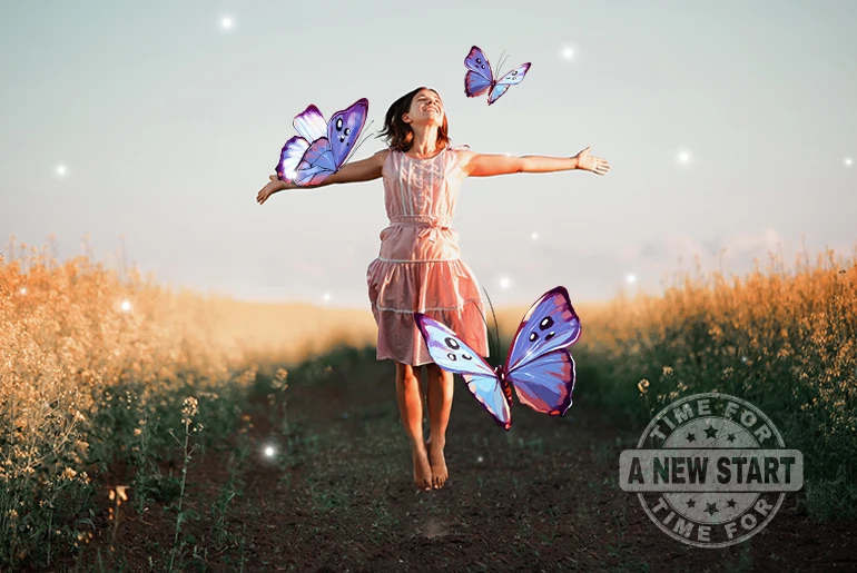 Watermark photo of a girl with butterflies