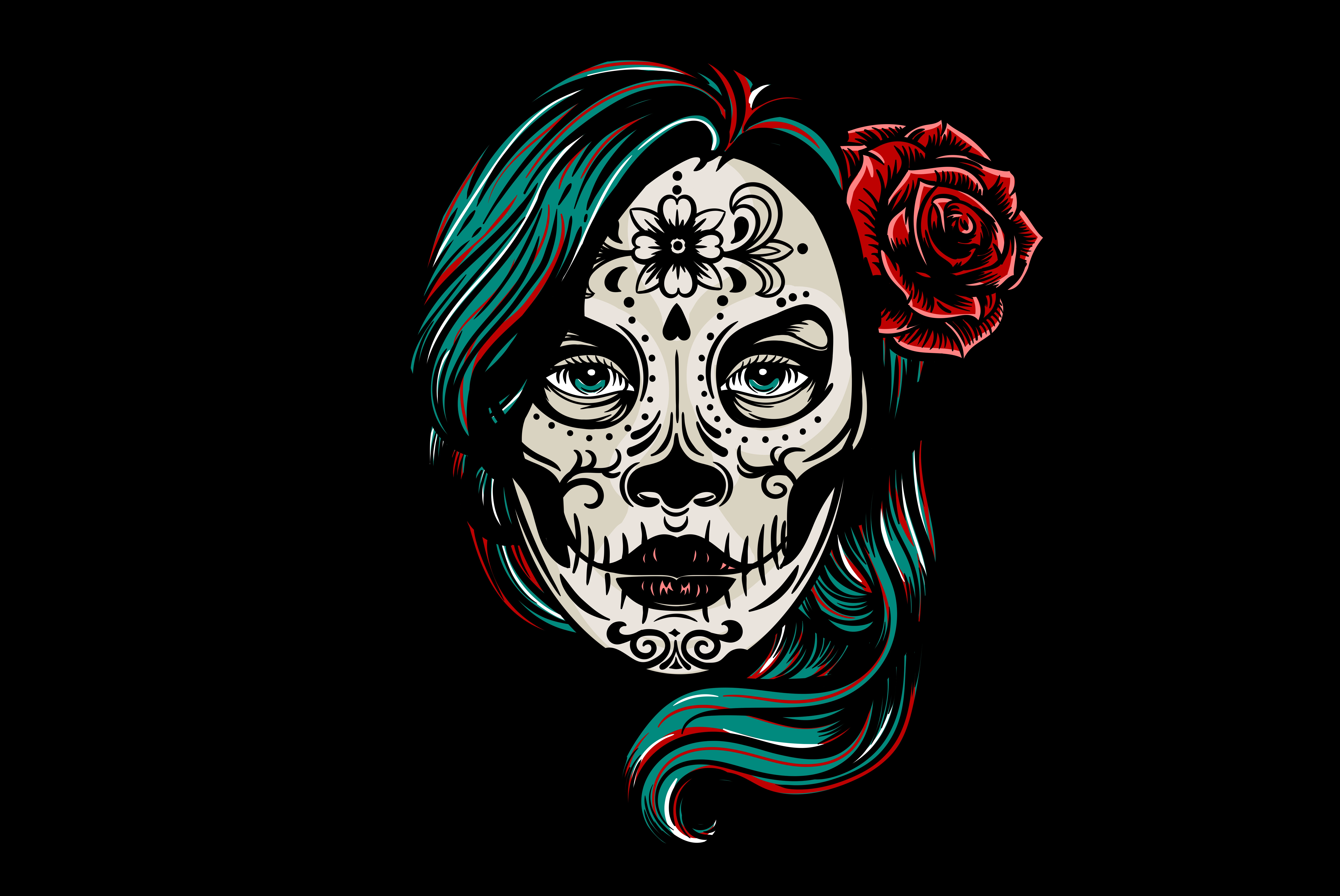 Sugar skull on girl for day of the dead