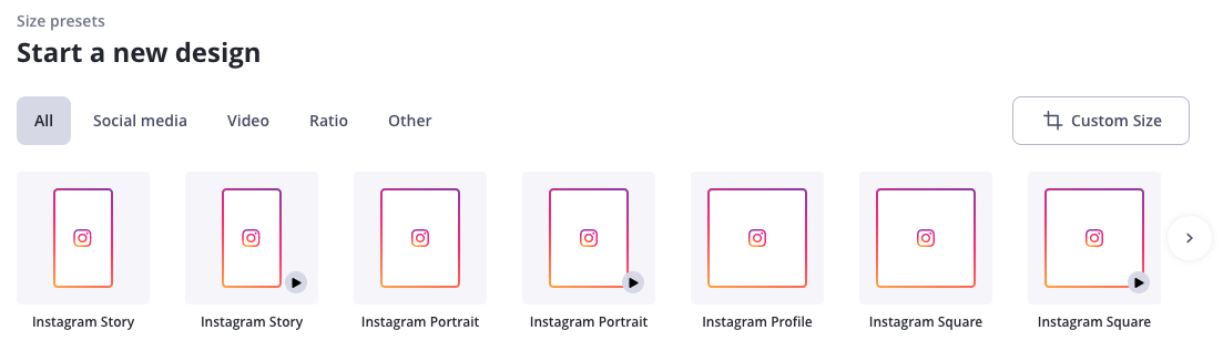 social media image size presets in picsart