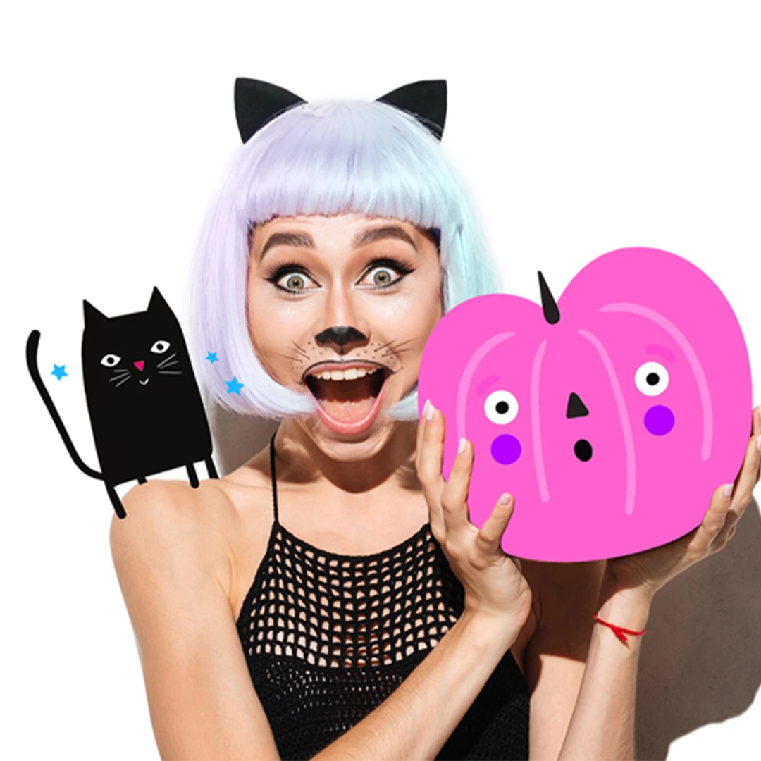 Halloween clipart edits with pumpkin and black cat