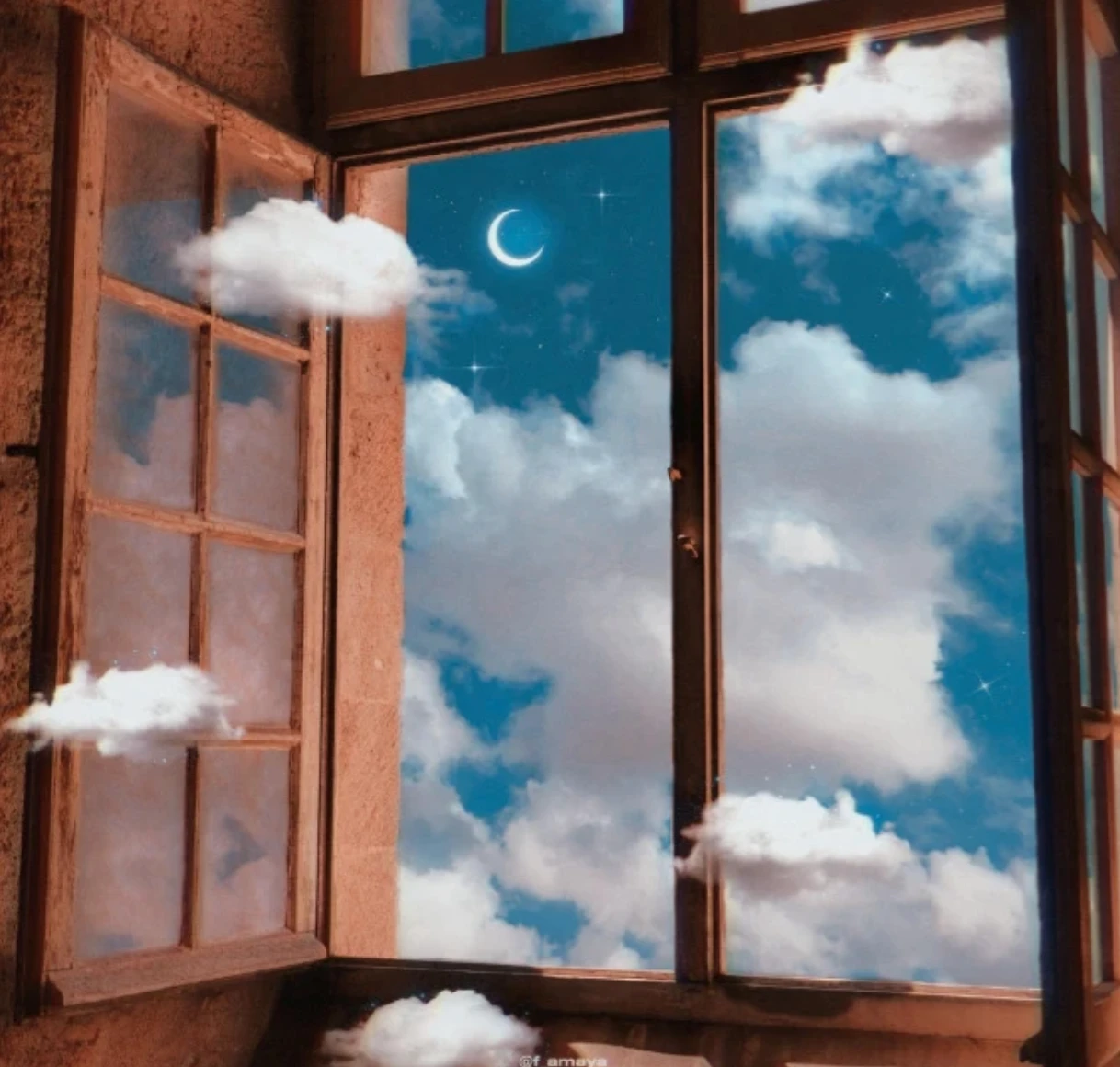 Window with clouds and blue sky