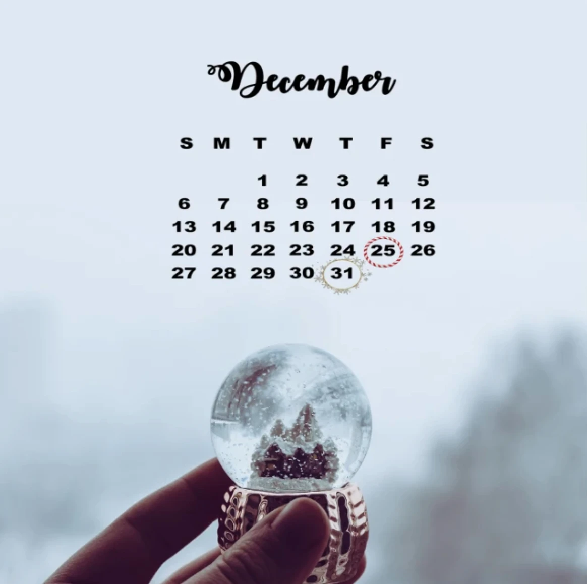 Christmas calendar with snow globe