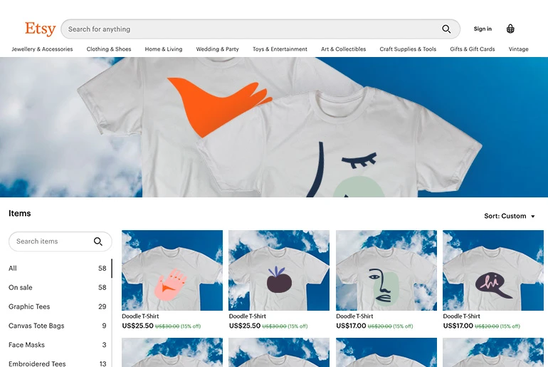 Etsy store for T-shirts