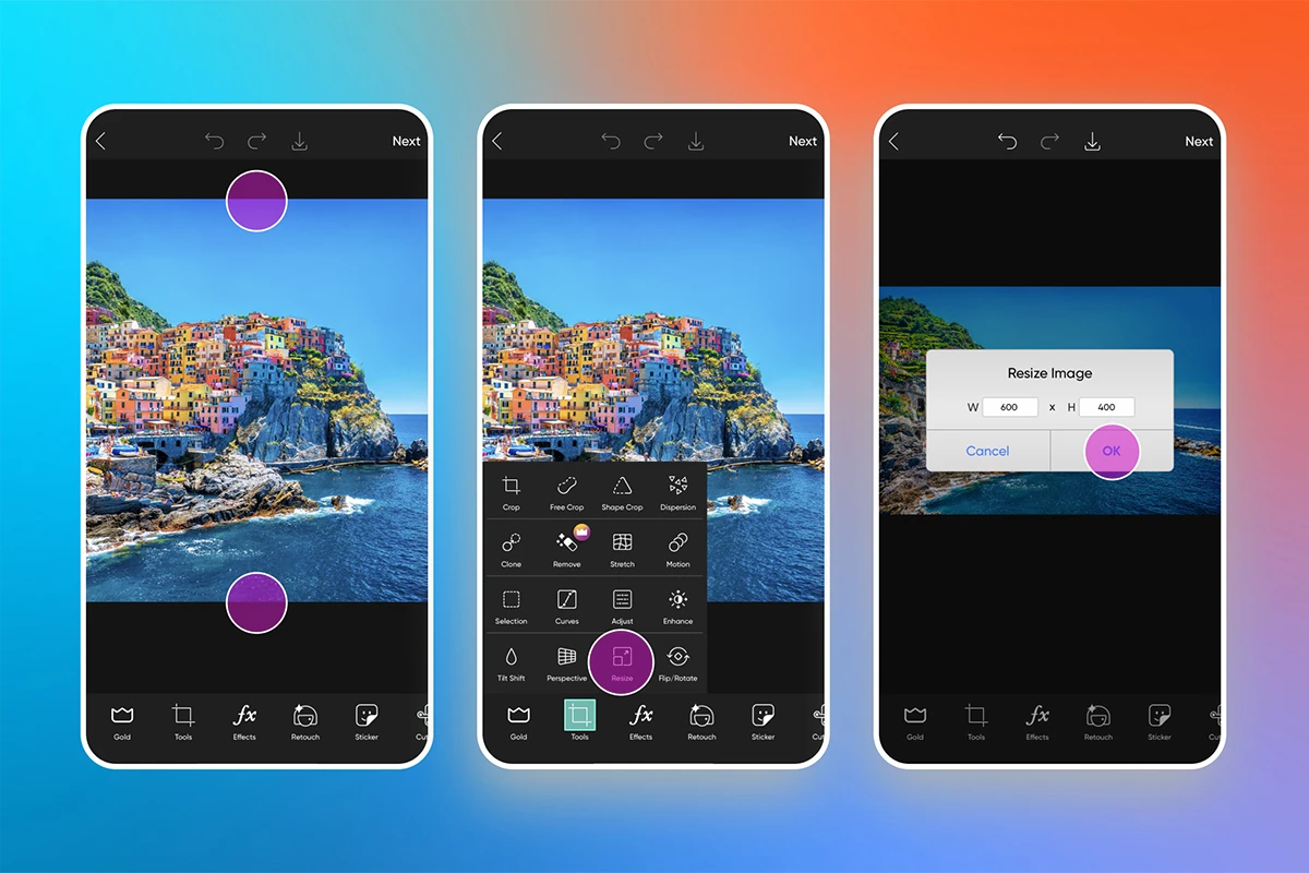 how to upscale an image in the picsart app