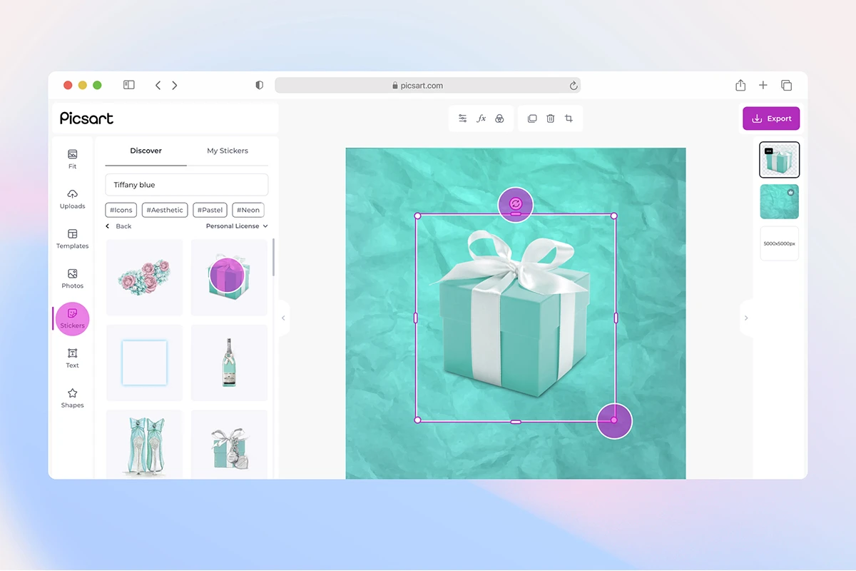 tutorial showing how to edit a tiffany blue color photo in picsart web editor