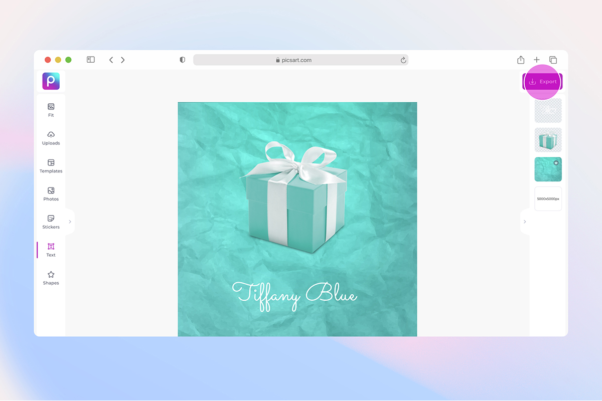 how to save a photo of tiffany blue in picsart web editor