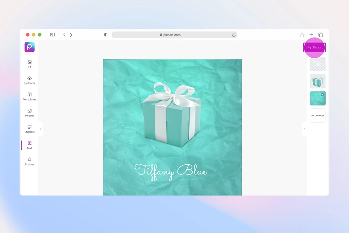 how to save a photo of tiffany blue in picsart web editor