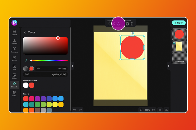 Change shape color in picsart web editor