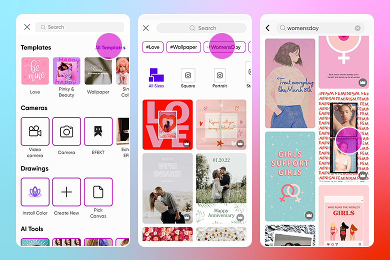 how to find international women's day templates in picsart