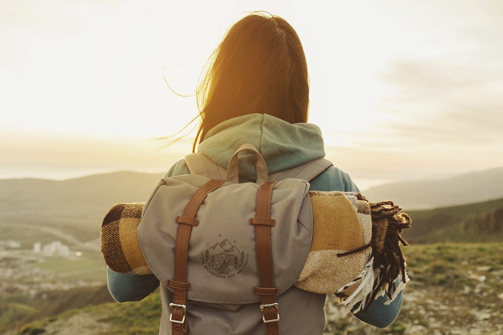 Mountain logo on backpack