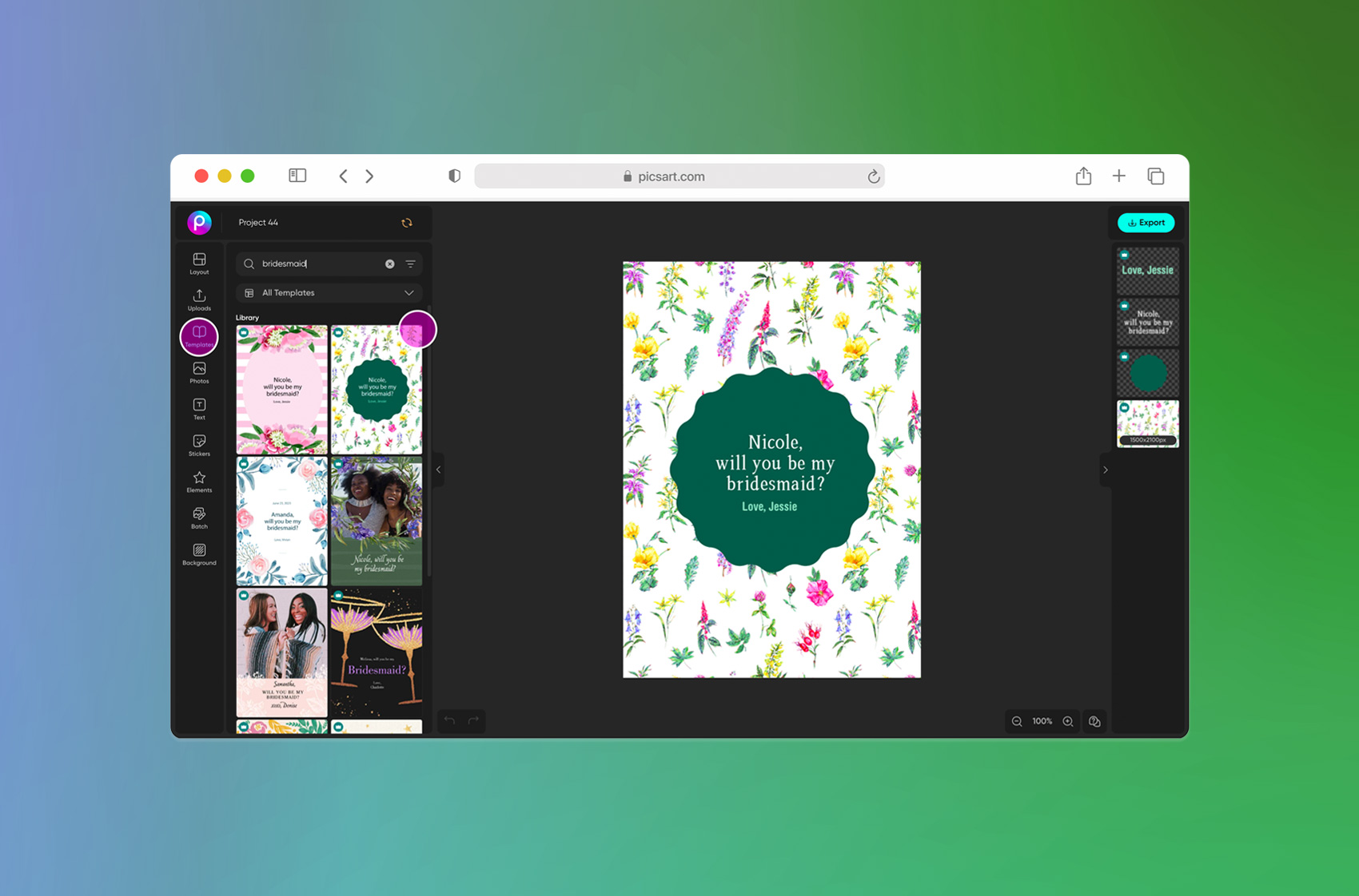 how to search for bridesmaid templates in picsart