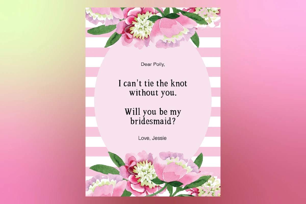 pink and white striped girly bridesmaid proposal card