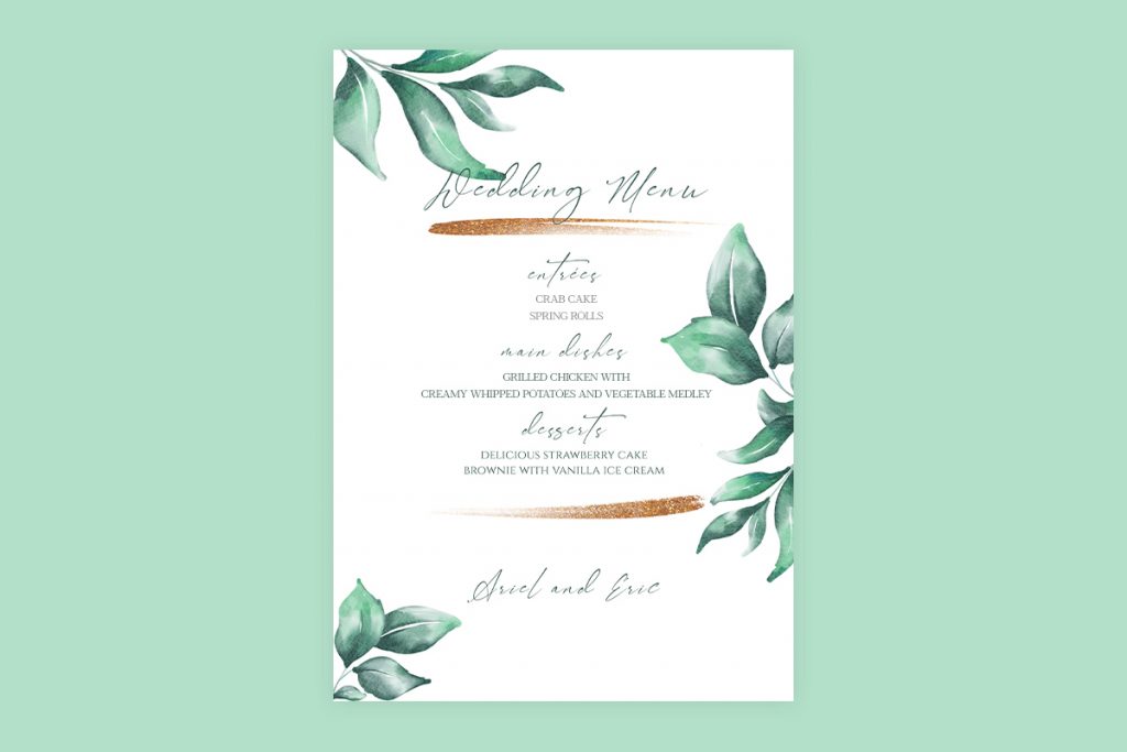 DIY wedding menu