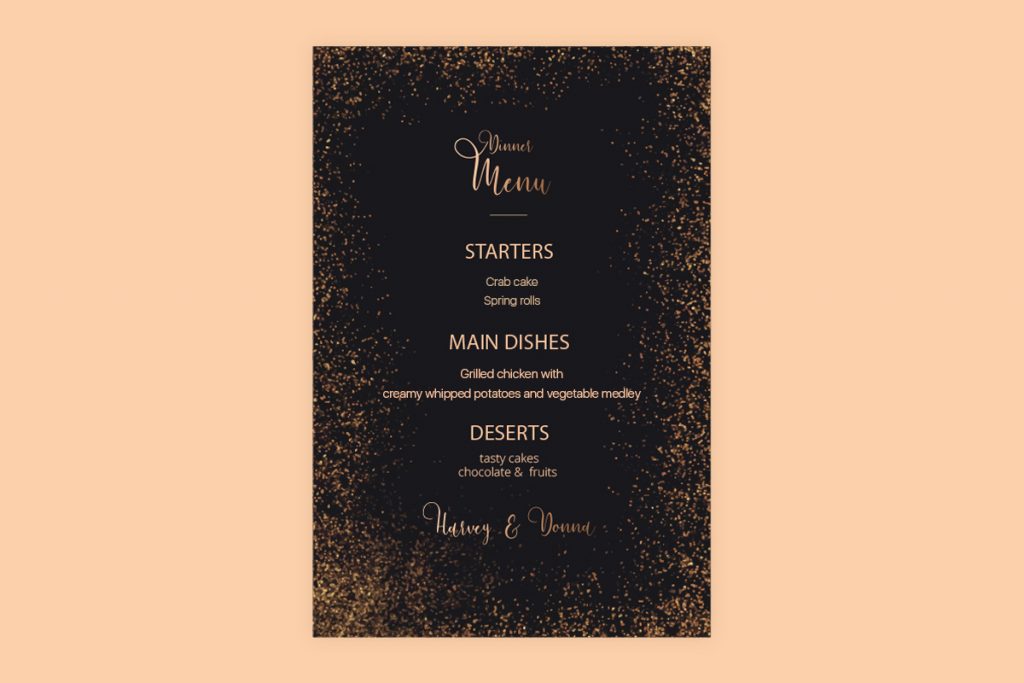 DIY wedding menu