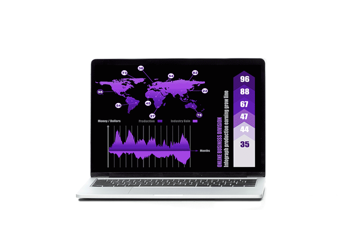 a black and purple infographic on a laptop