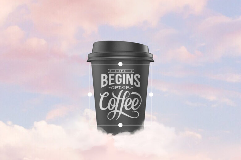 mock up of a text design on a coffee cup