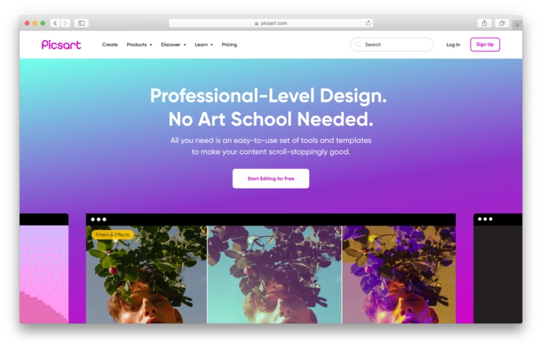 updated picsart website with new branding