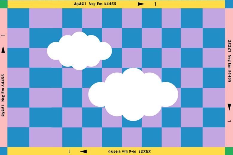 purple and blue checkerboard with clouds zoom background
