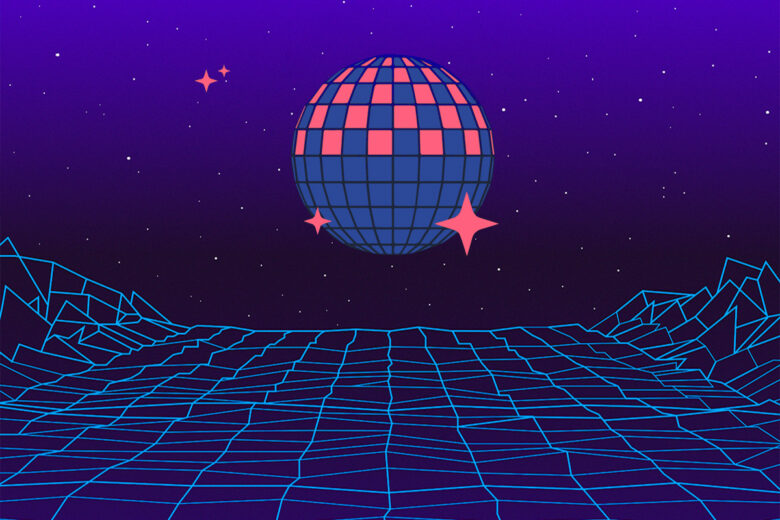 80s retro disco ball zoom background