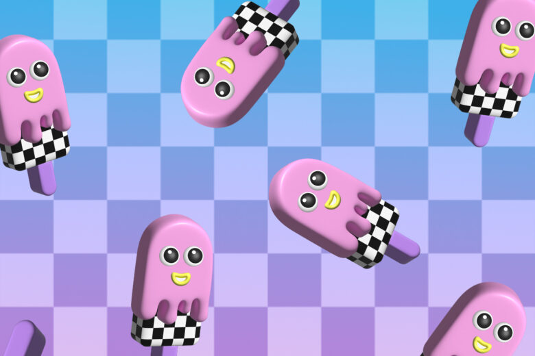 purple popsciles on a purple and blue checker board virtual background 