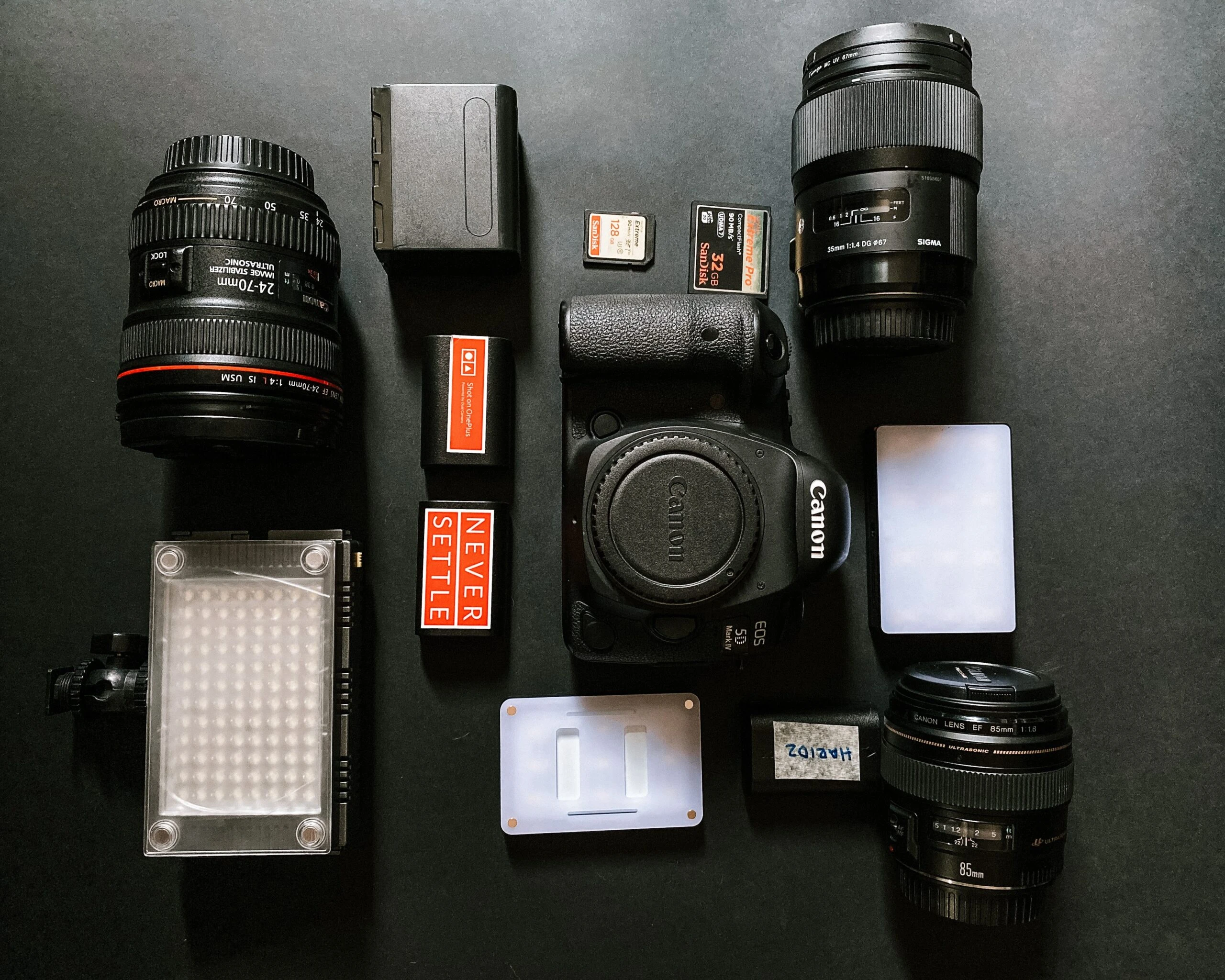 flat lay of camera equipment