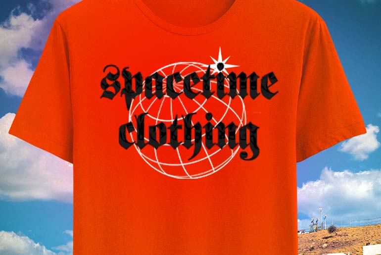 2022 visual trend showing a gothic font on an orange tshirt