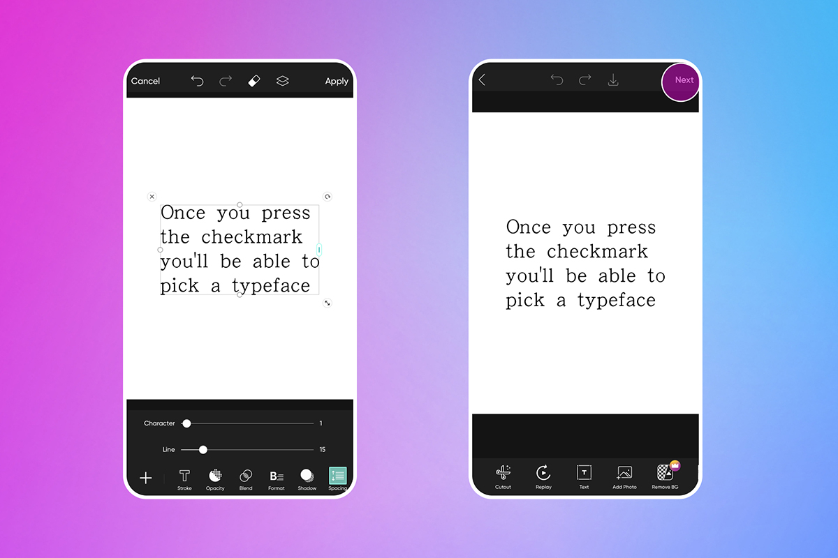 how to change fonts in picsart mobile app