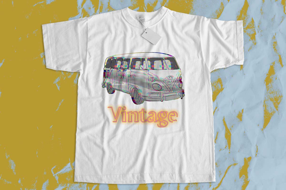 custom t-shirt with a vintage bus printed on it