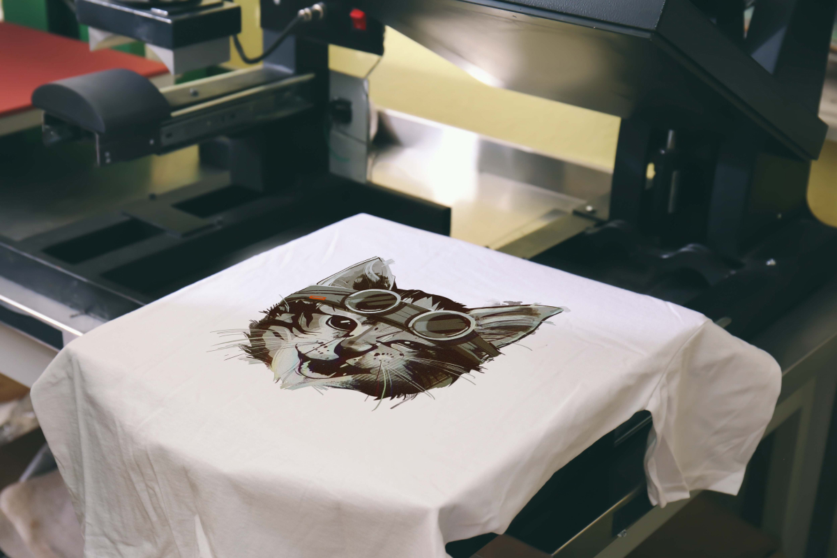 cat design on a custom printed t-shirt